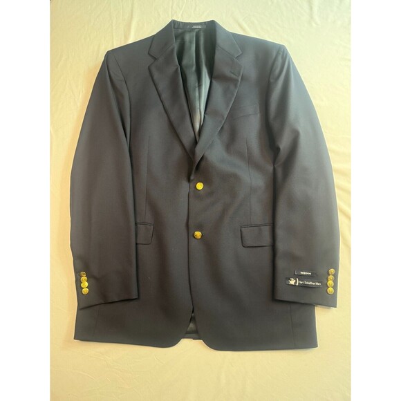 Hart Schaffner Marx Sports Coat Men Size 43L 2 Button Black Classic Wool - Picture 2 of 16
